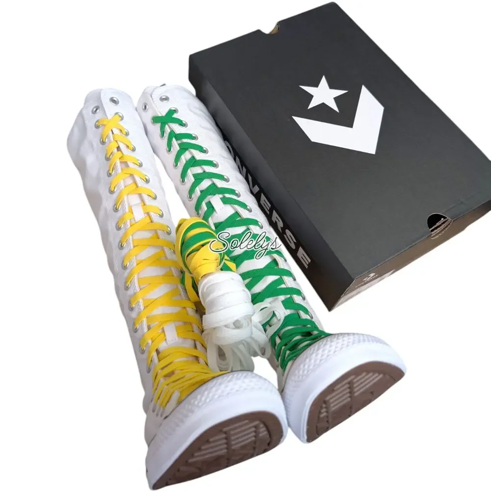 Converse XXHI Knee High Sneaker Boot White Green Yellow Elastic Laces Womens 7
