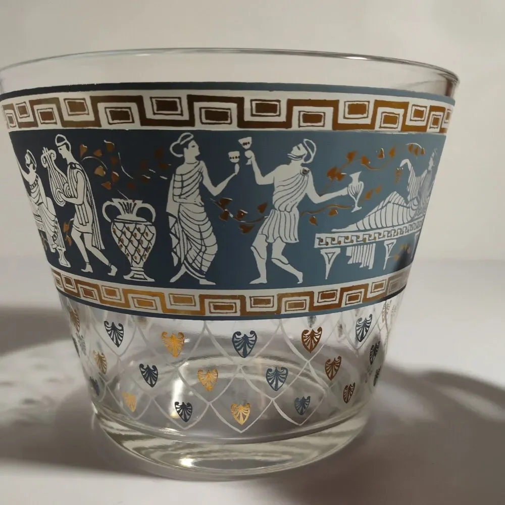 Vintage Cera Glass MCM Etruscan Frieze Glass Bowl Ice Bucket USA Excellent Cond