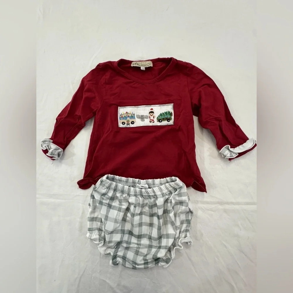 Southern Darlin Smocks 18 M Christmas Shirt and Diaper Cover
