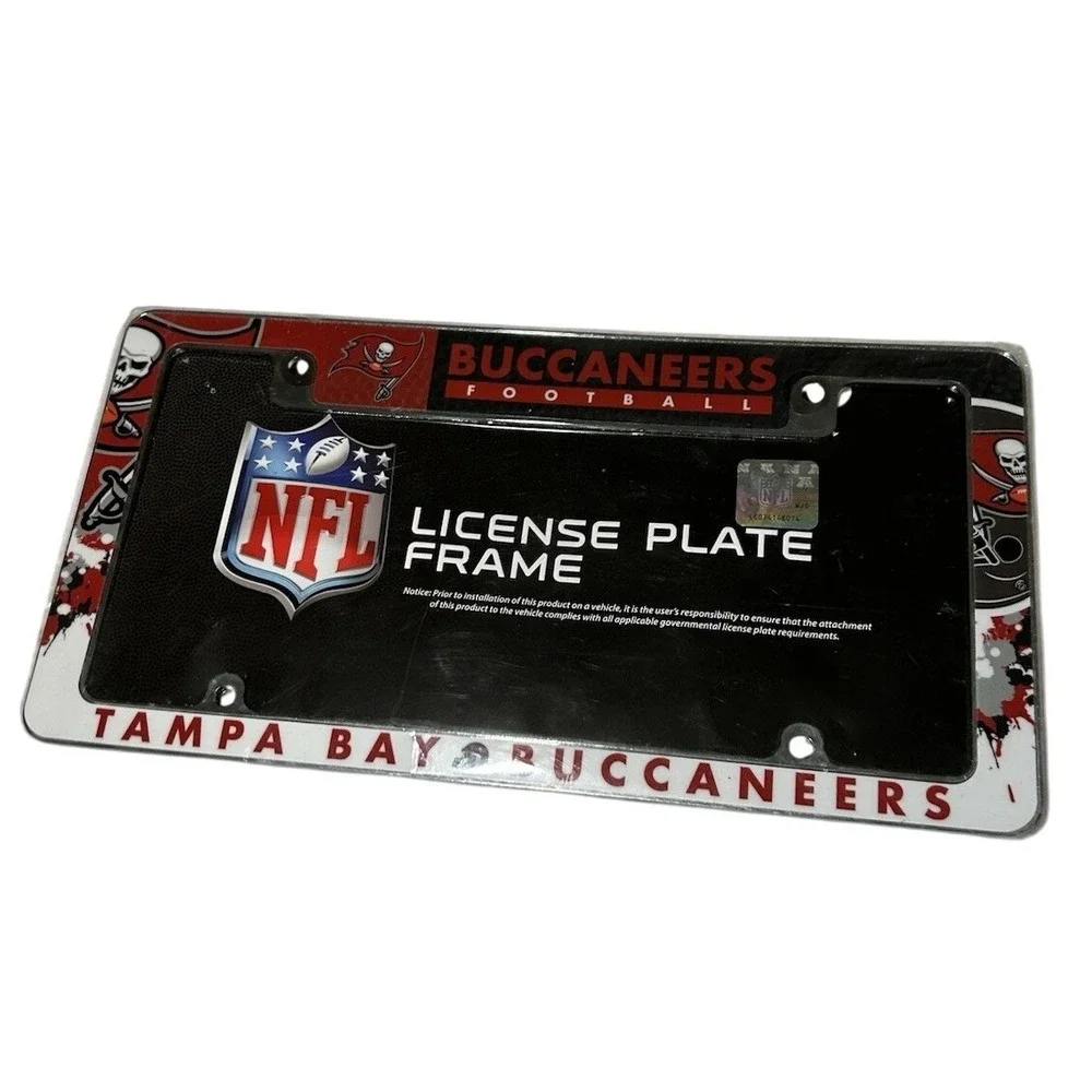 Tampa Bay Buccaneers Metal License Plate Frame Chrome Tag Cover‎ All Over...