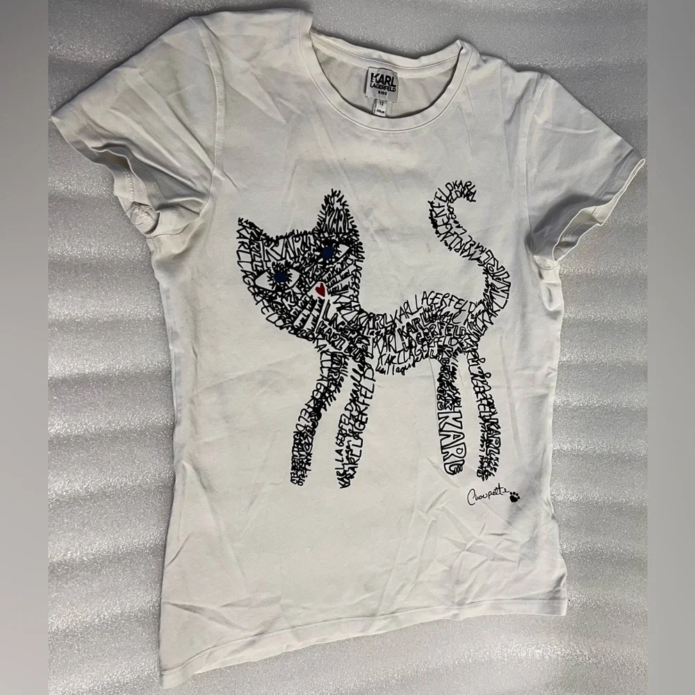 😼 Karl Lagerfeld Kids Choupette Cat Text Art Tee 12Y