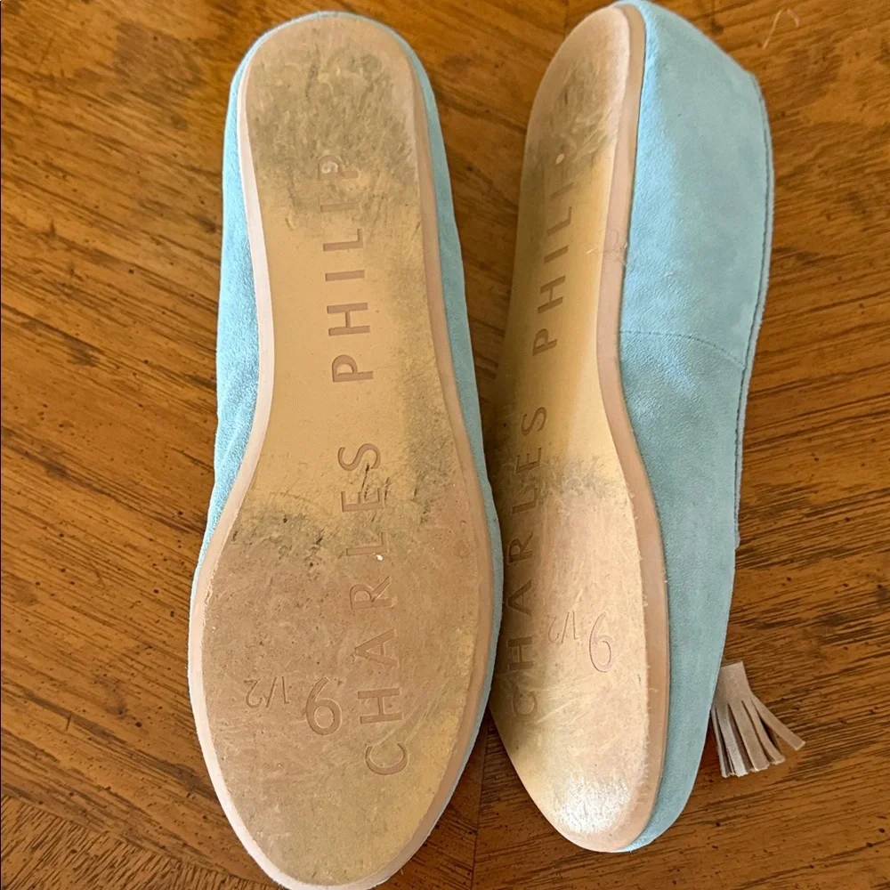 Charles Philip Loafers, light blue, size 9. 1/2