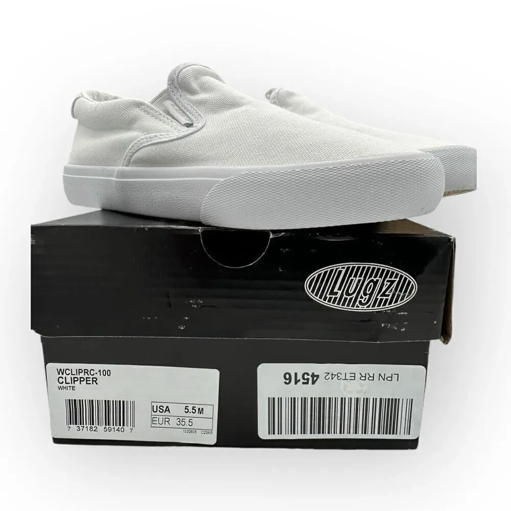 Lugz Womens Clipper Slip On Canvas Sneakers Shoes White Size 5.5M