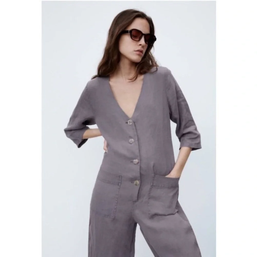 Zara Lilian linen gray jumpsuit