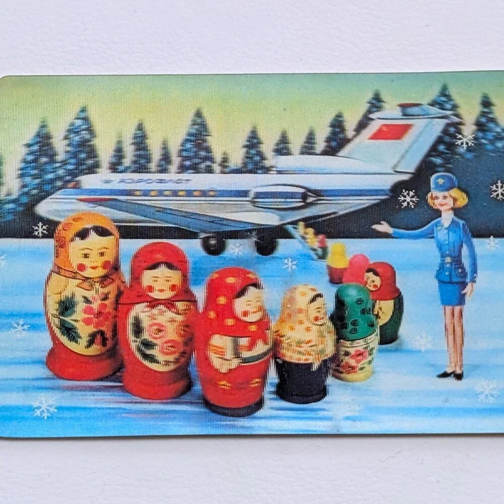 Soviet USSR 3D Stereo Lenticular Pocket Calendar Aeroflot Matryoshka 1977