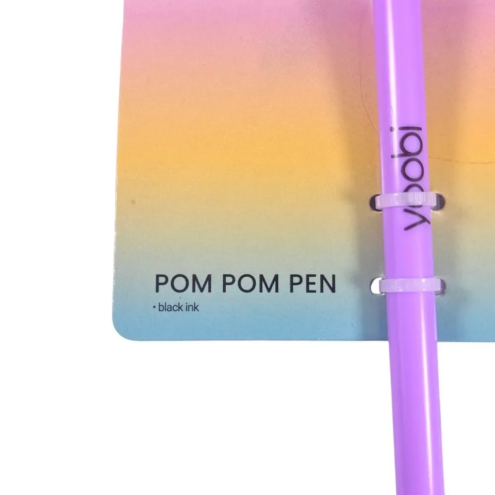 Yoobi Set of 4 Pom Pom Silly Faces Pens Purple Novelty Stationery New