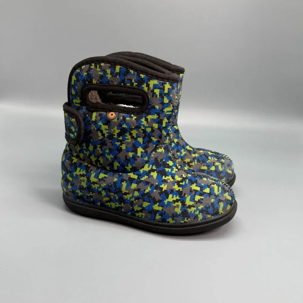 Bogs Baby Bogs II Digital Maze Kids 10 Blue Yellow Pull-On Waterproof Rain Boots