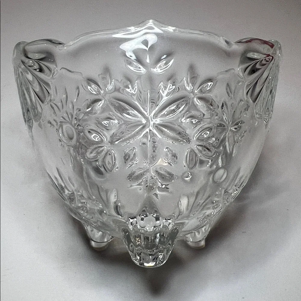 Vintage Mikasa 1990s Crystal Glass Snowflake Candle, Trinket, Candy Dish