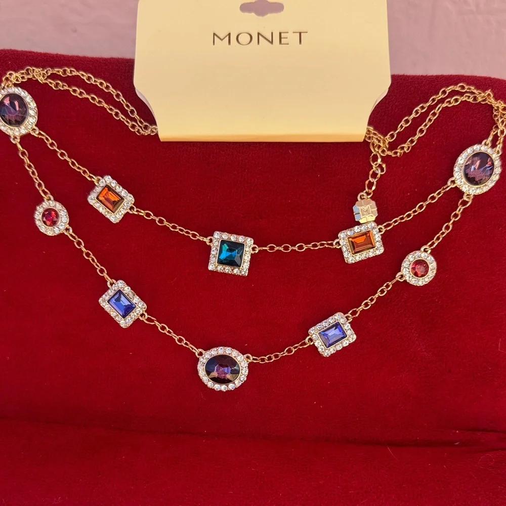 NEW Monet Gold Multi-Color Gemstone Necklace