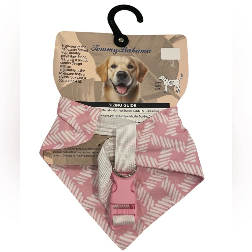 Tommy Bahama Dog Bandana and Collar Size Medium Pink and White
