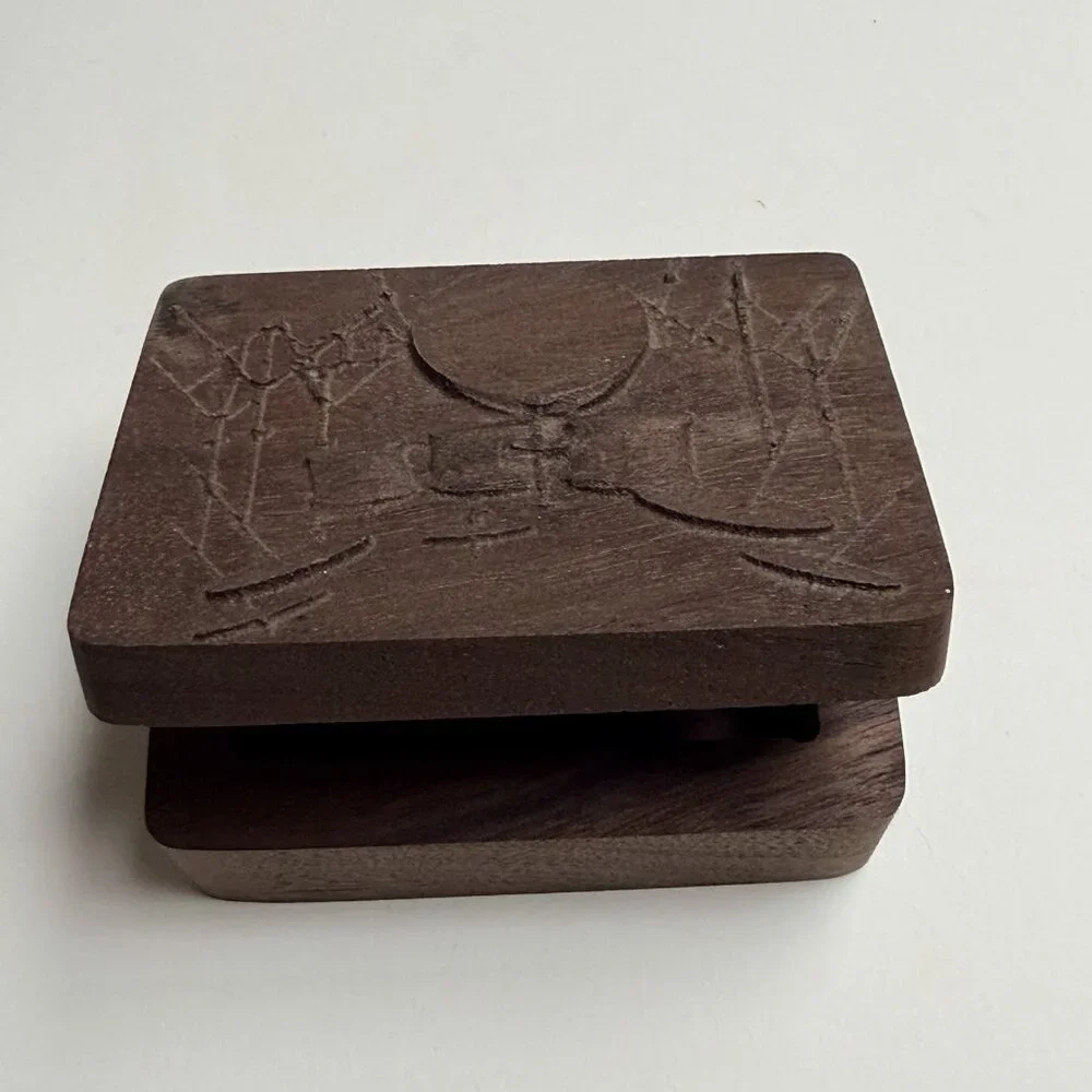 Wooden Carved Drums Gimbals On Lid Keepsake Jewelry Trinket Box Gift Decor