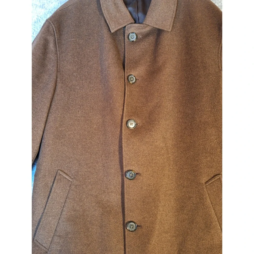 Jones New York Mens Coat Overcoat 42S Brown 100% Wool 48825Z Double Breasted