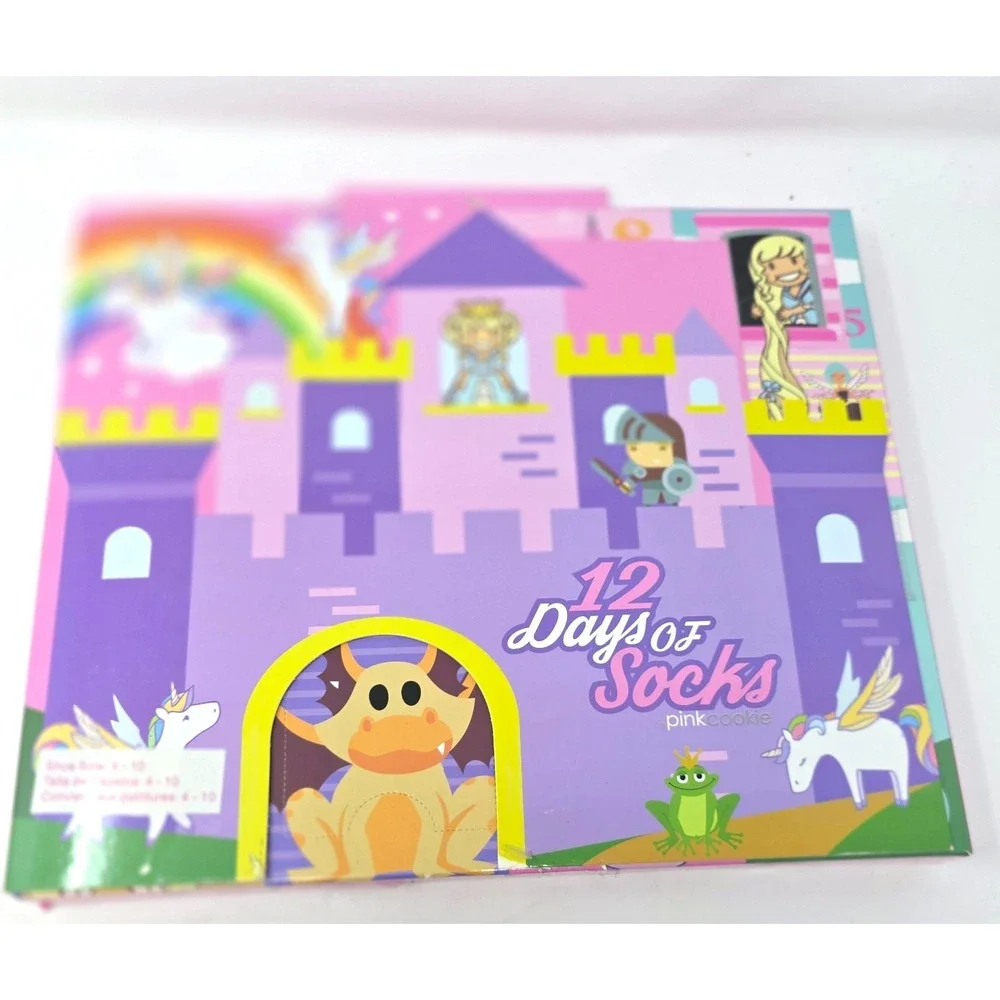 Pink Cookie Girls Pink 12 Days of Socks Advent Calendar Unicorn Castle NWT