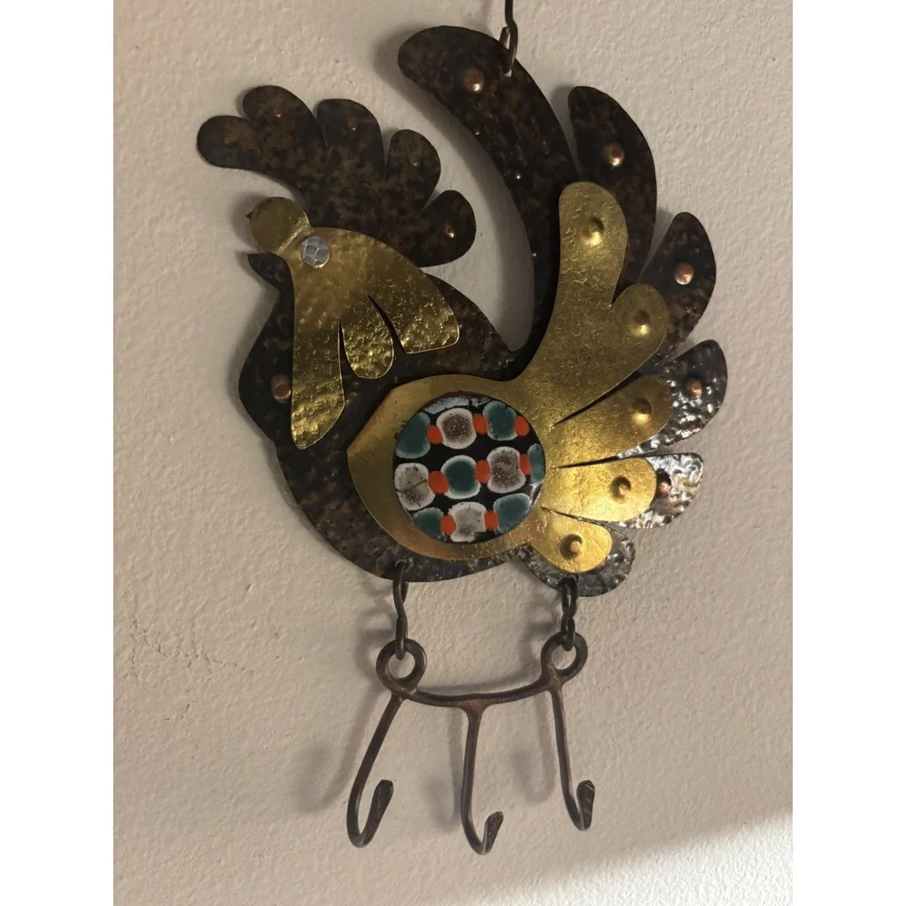 Cesar Vasquez Chile Copper Brass & Enamel Rooster handcrafted Wall Hanging