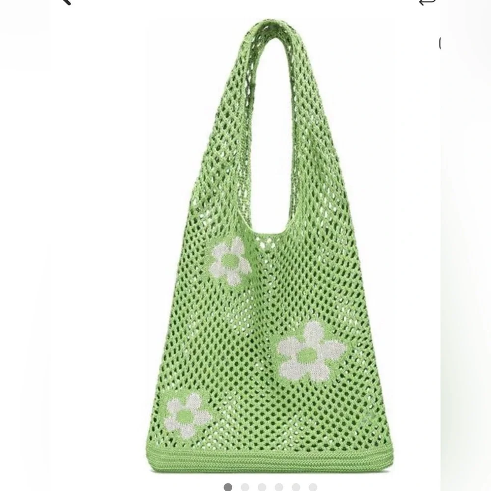 Women's Crochet Beach Bag Tote Small Knit Bag Summer Shoulder Green