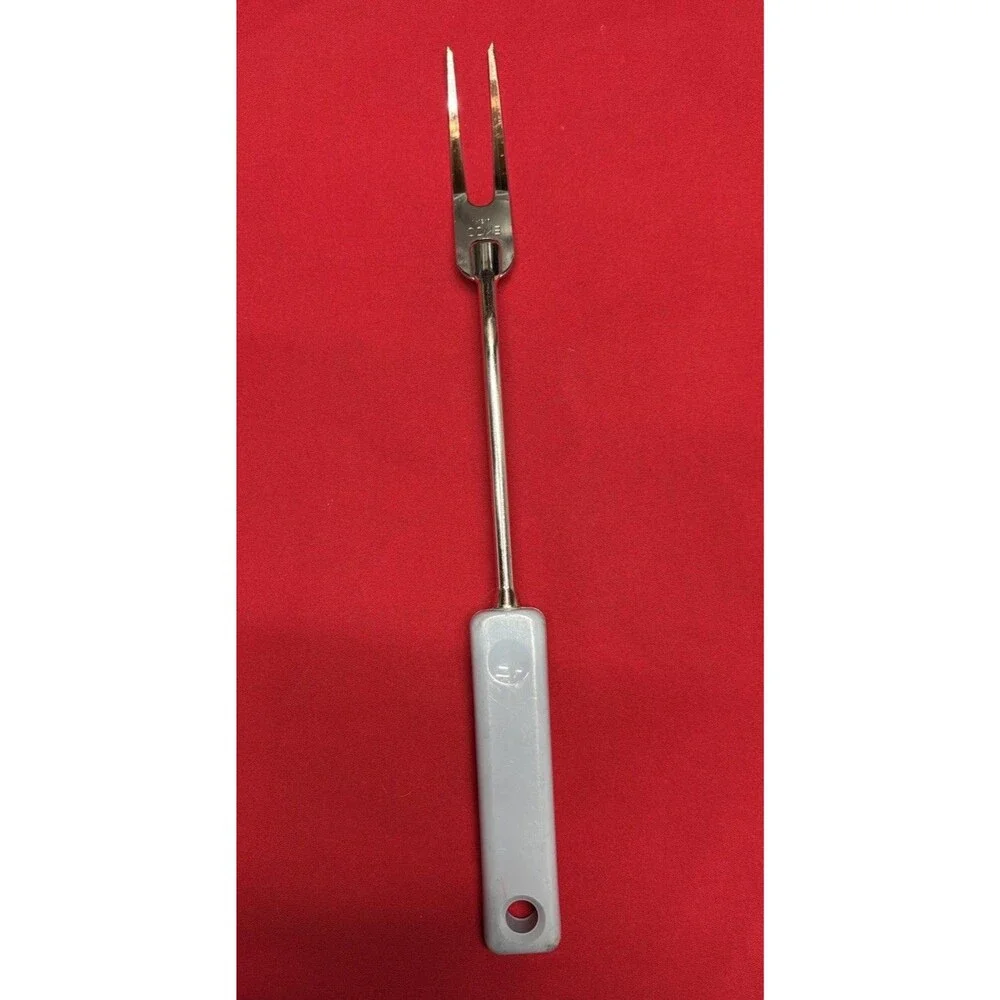 Vintage EKCO 2-Prong Meat Carving Fork USA Chromium Plated White Handle 12.5”