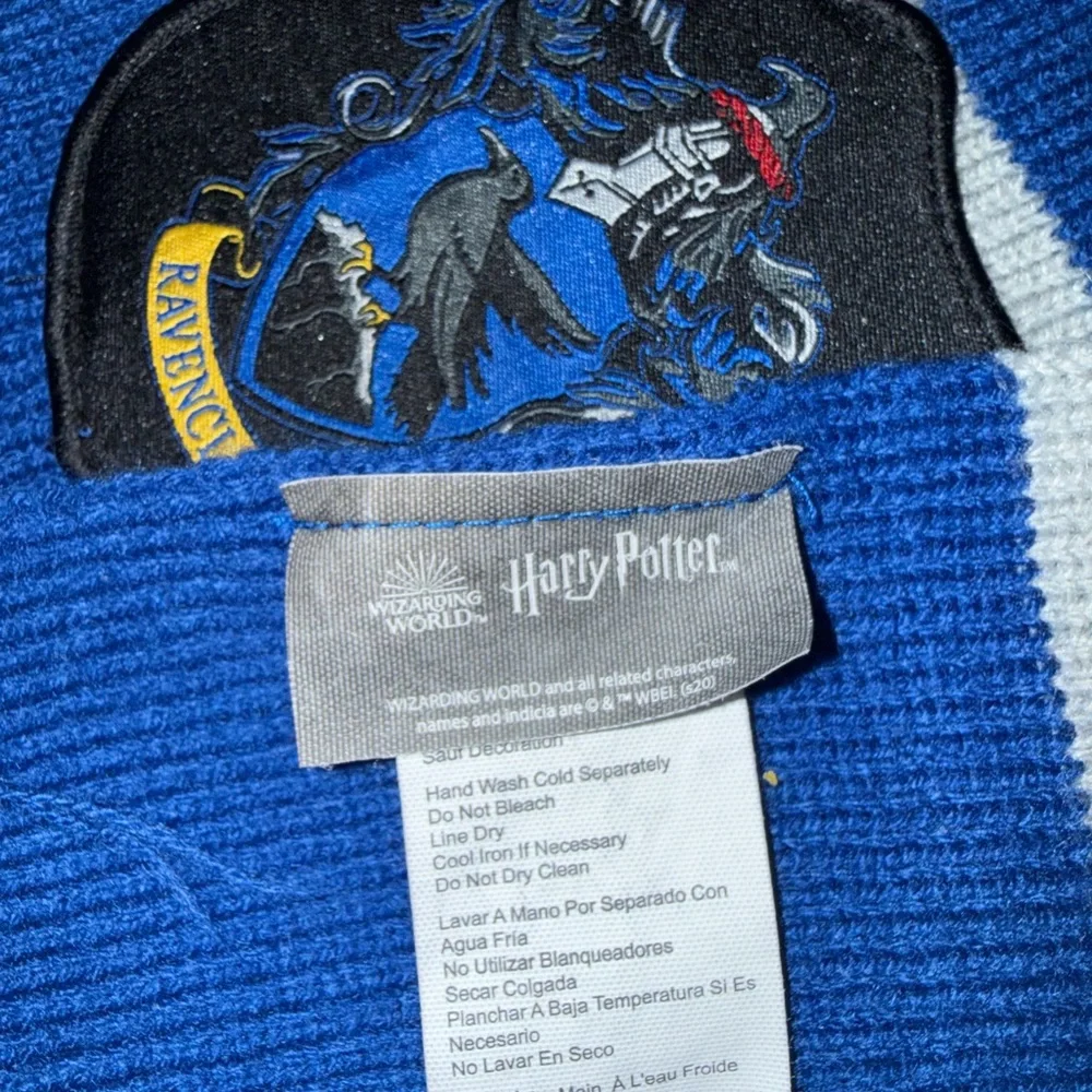 Blue and Gray Harry Potter Striped Scarf with Crest