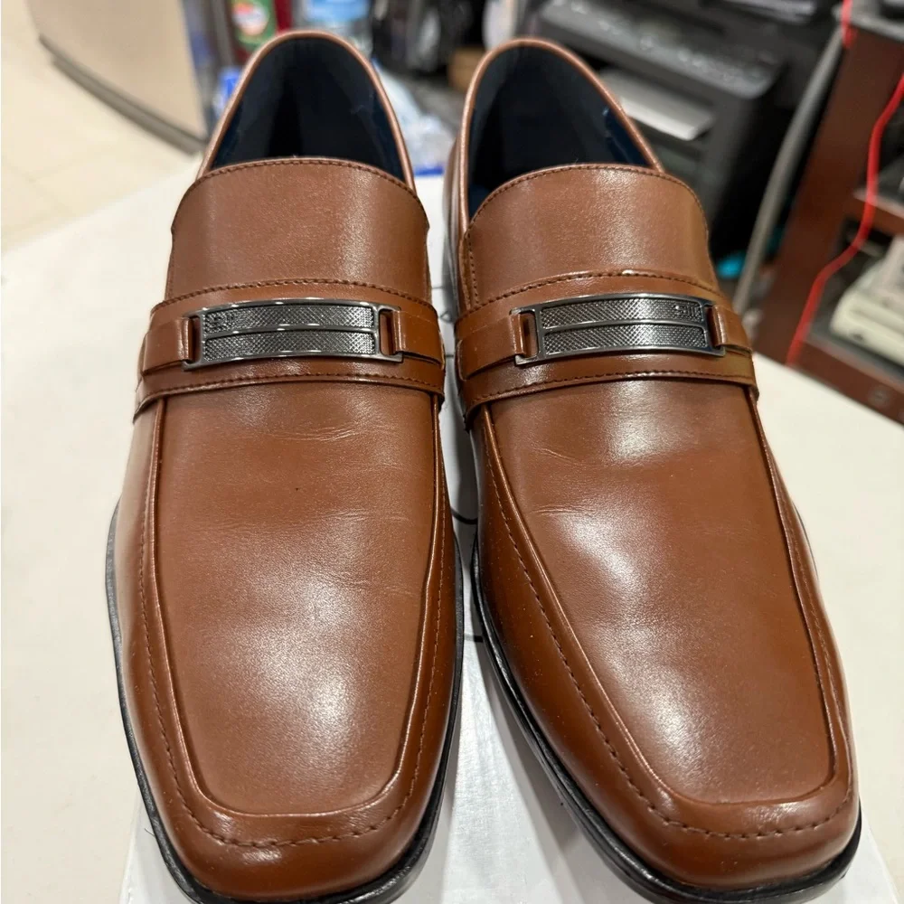 Steve Madden Shoore Tan Leather Slip-On Loafers Size 9 Men New Dress Shoe