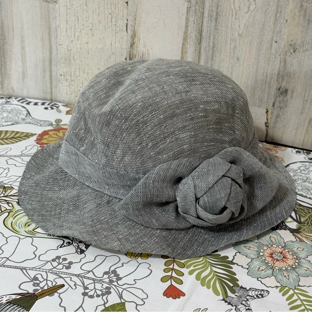Ellen Tracy Gray Cloche Hat with Floral Accent