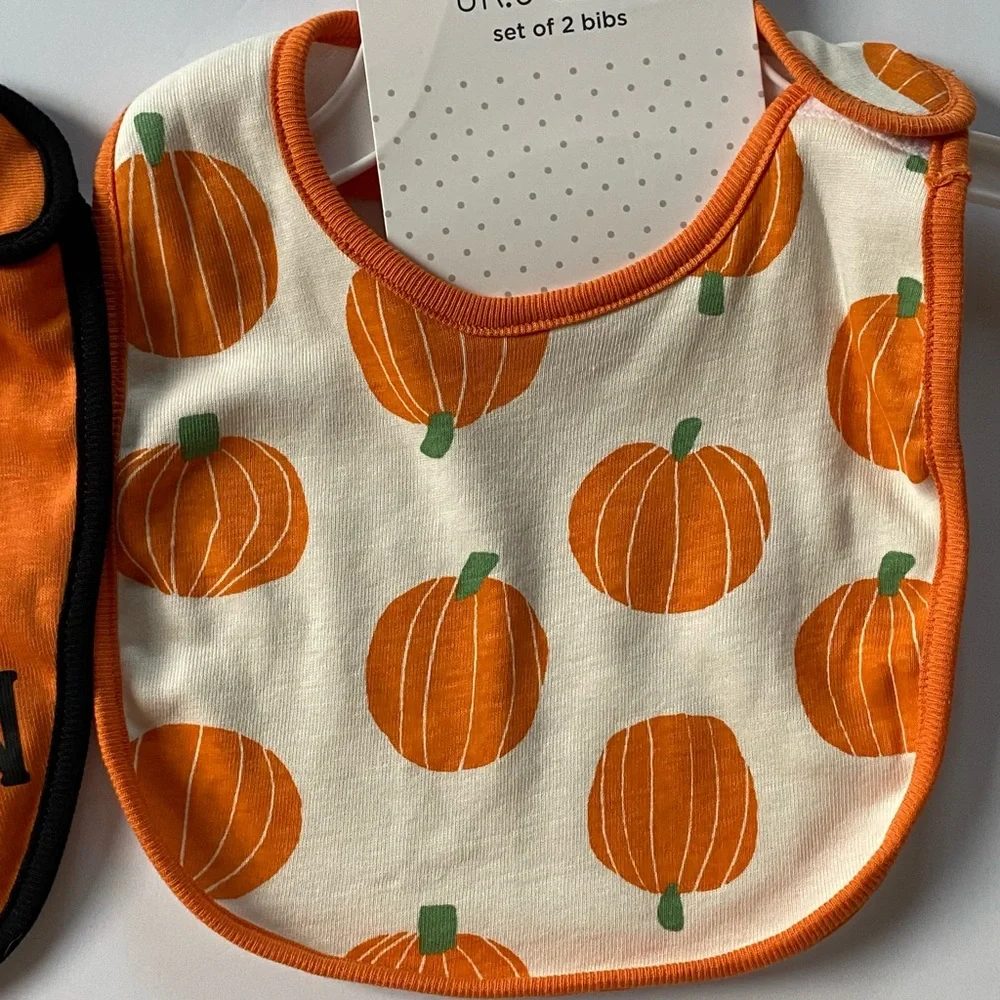 New 2 pack My First Halloween Baby Bibs Pumpkins Happy Halloween Orange NWT