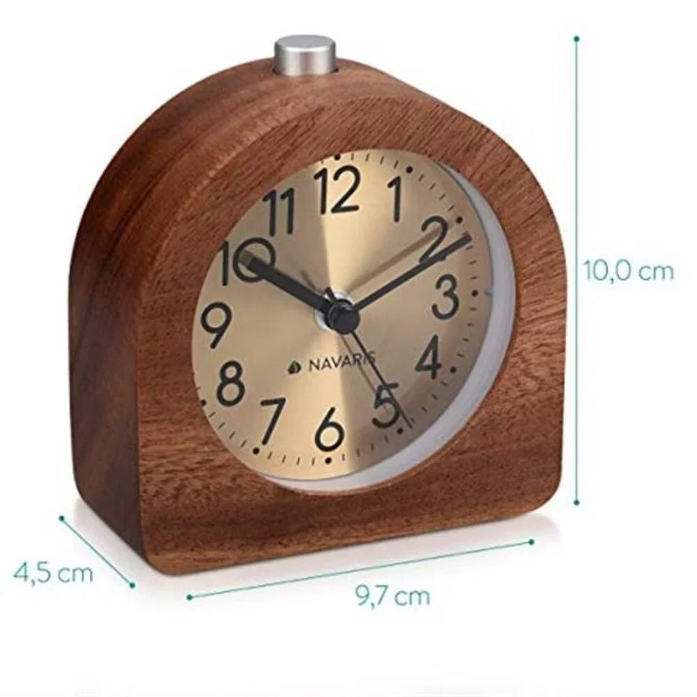Wood Alarm Clock Non Ticking Analog Bedside Table Clock Battery Operated Snooze