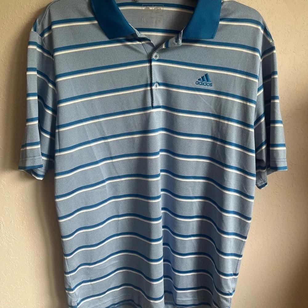 Men’s Blue Striped Adidas Short Sleeve Golf Polo Size M