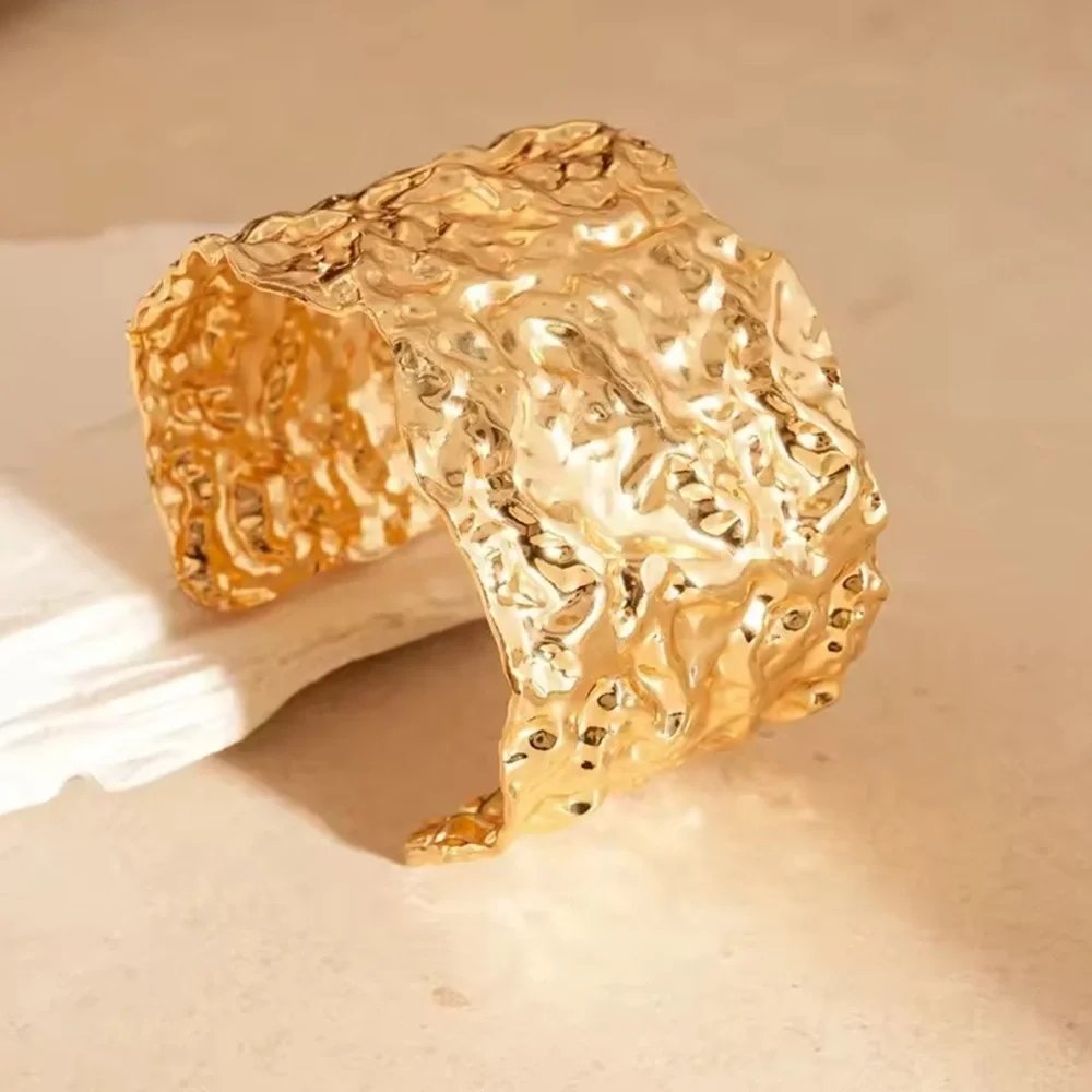 Elegant Gold Textured Cuff Bracelet
