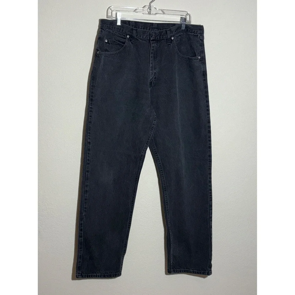Wrangler Jeans Men's 35x32.5 (Tag 36x34) Premium Quality Black Denim Tapered leg