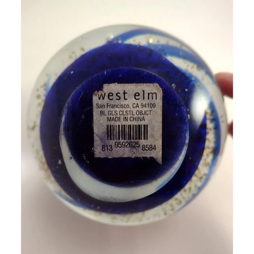 West Elm Blue Gold Large Galaxy Crystal Glass Paperweight Space Universe Retired