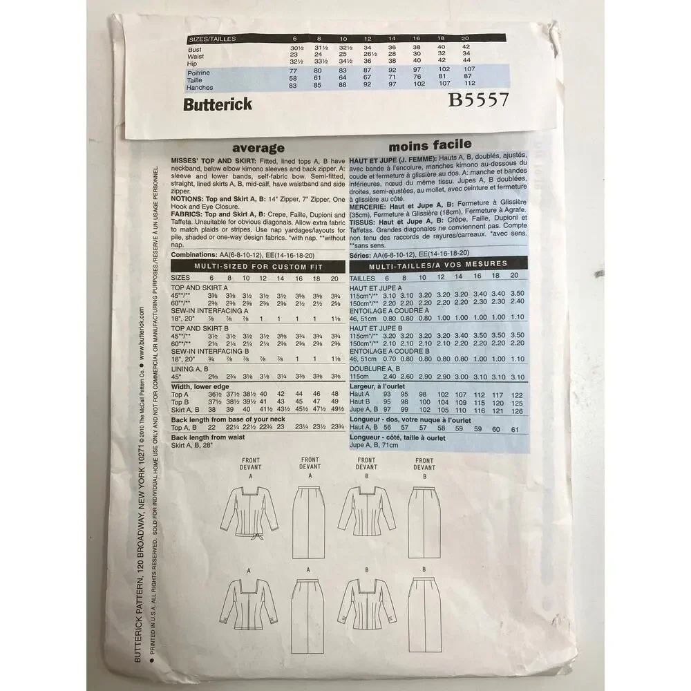 Butterick listing pattern