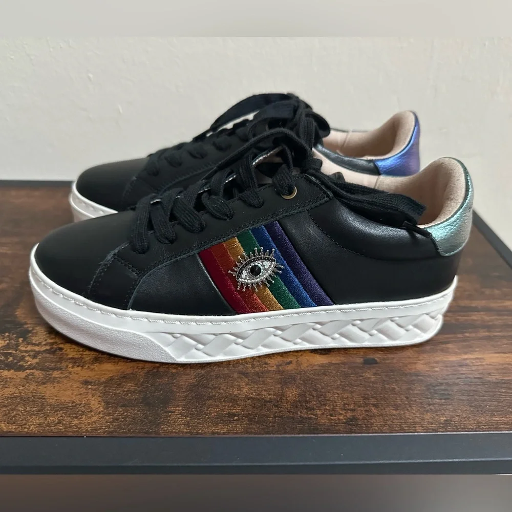 Kurt Geiger Black Sneakers with Rainbow Stripe