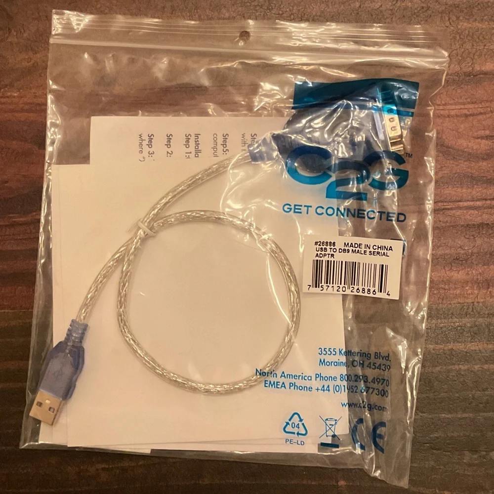 USB to DB9 Male Serial Adapter - Transparent Blue