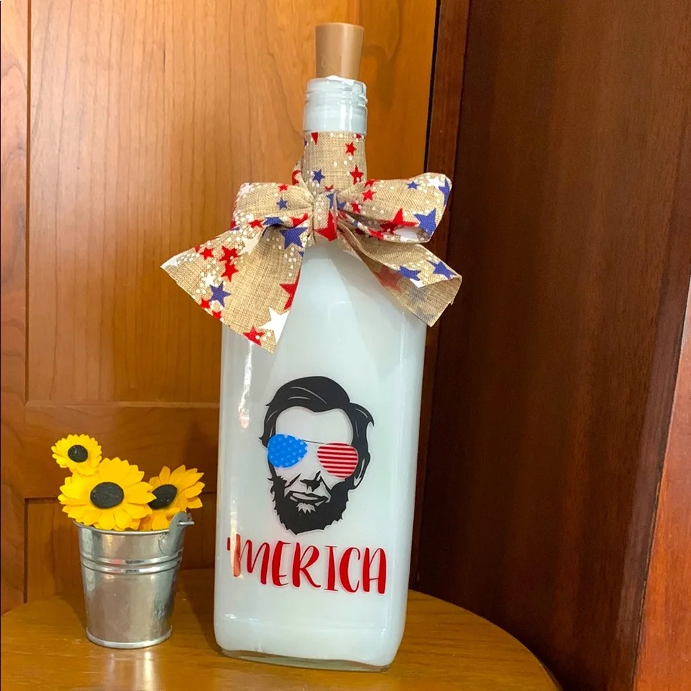 ''Merica' Lincoln Silhouette Patriotic Bottle Lantern