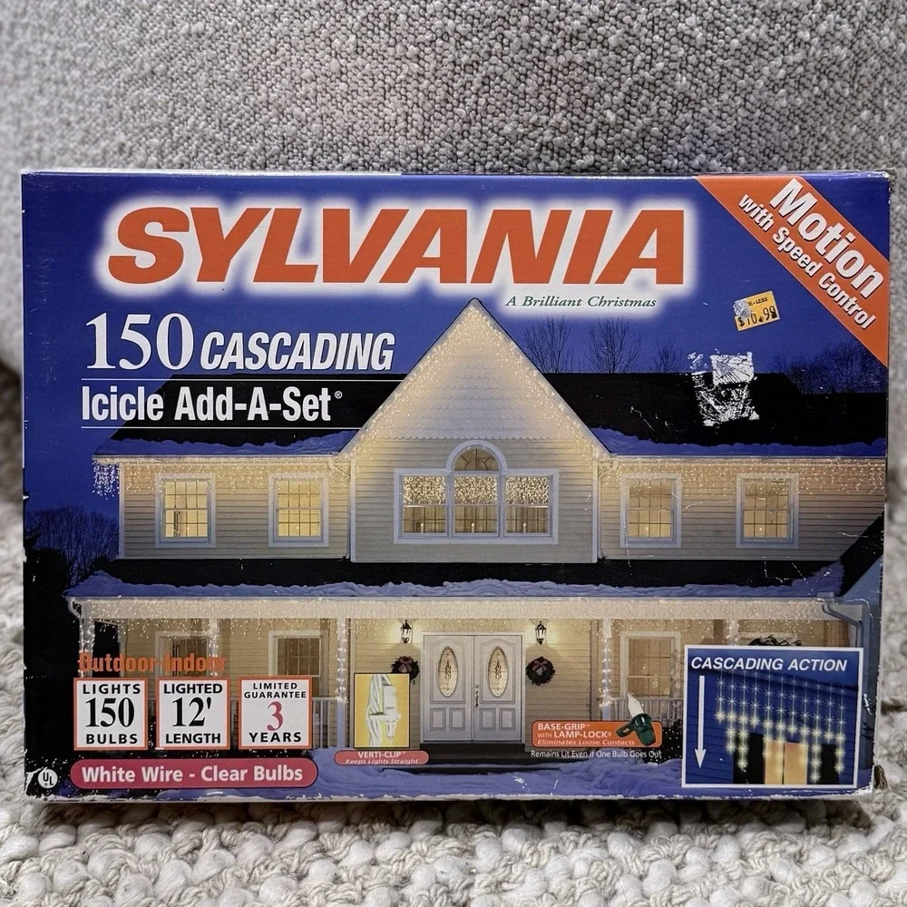Sylvania 150 Cascading Icicle Lights Add A Set White Clear Multi Speed Control