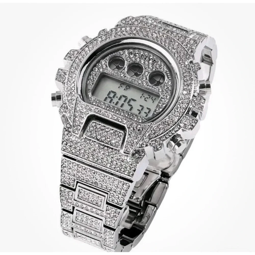 Activa Soluna X Invicta Digital Men's Watch 51mm Silver Bling‎ Rhinestone