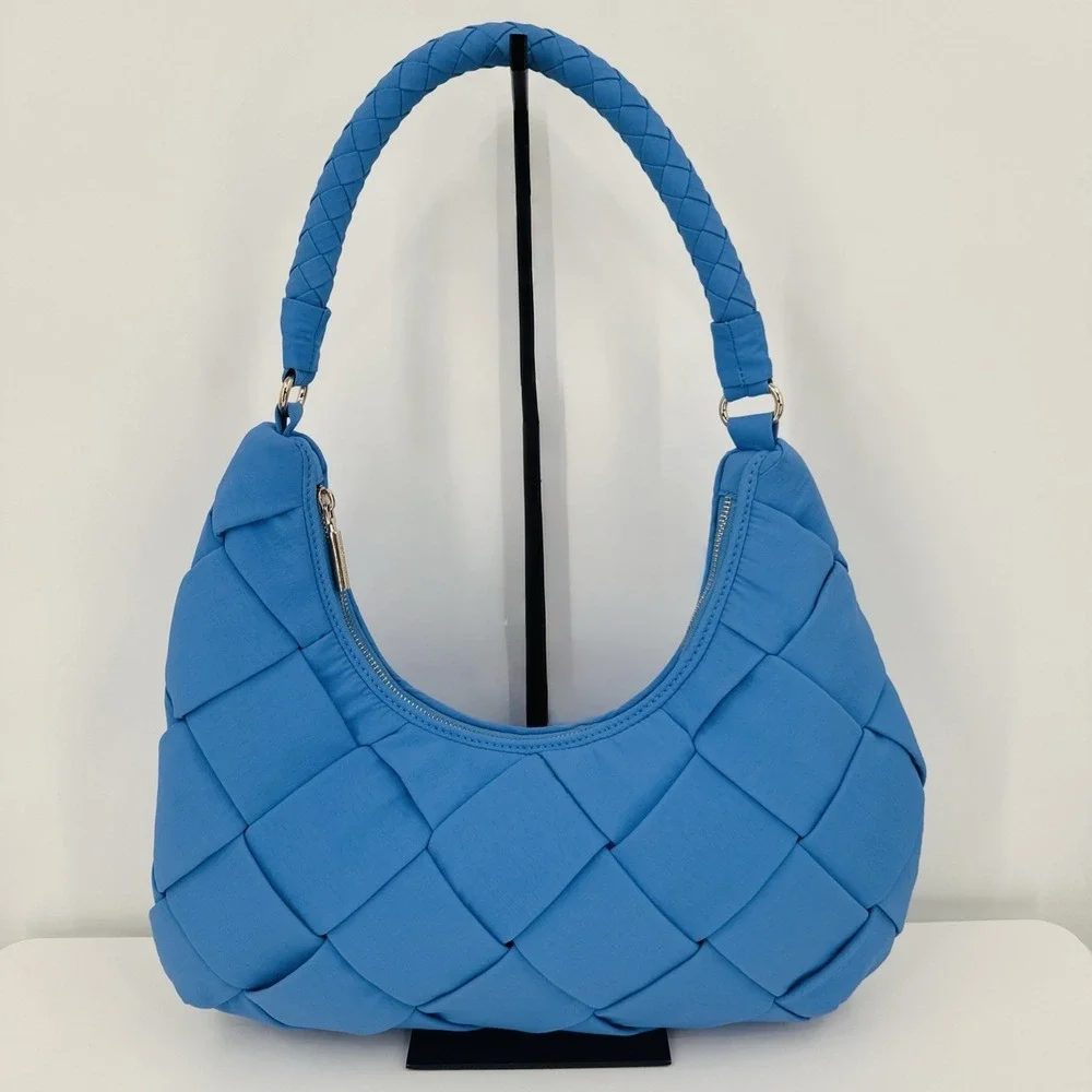 Jason Wu Women Nylon Woven Hobo Shoulder Bag Vista Blue Summer Half‎ Moon