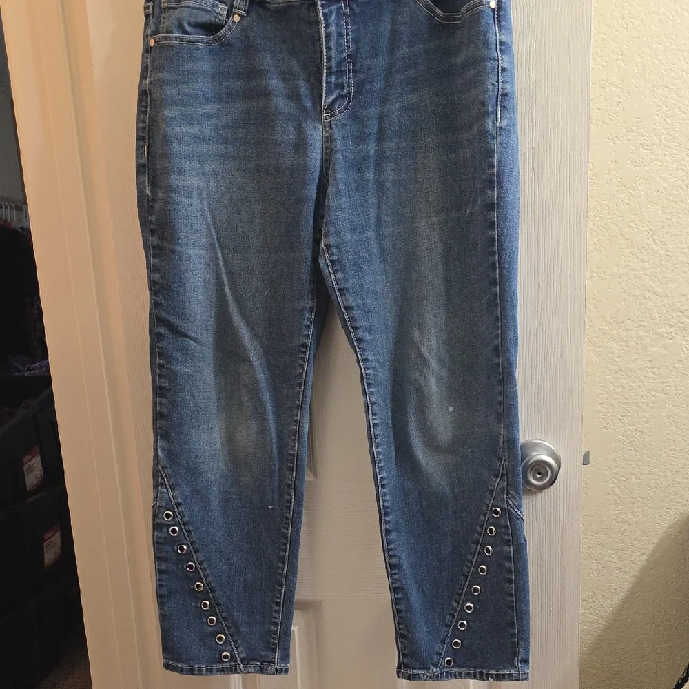 Baccini Blue Ankle Jeans with Eyelet Detail Size 12