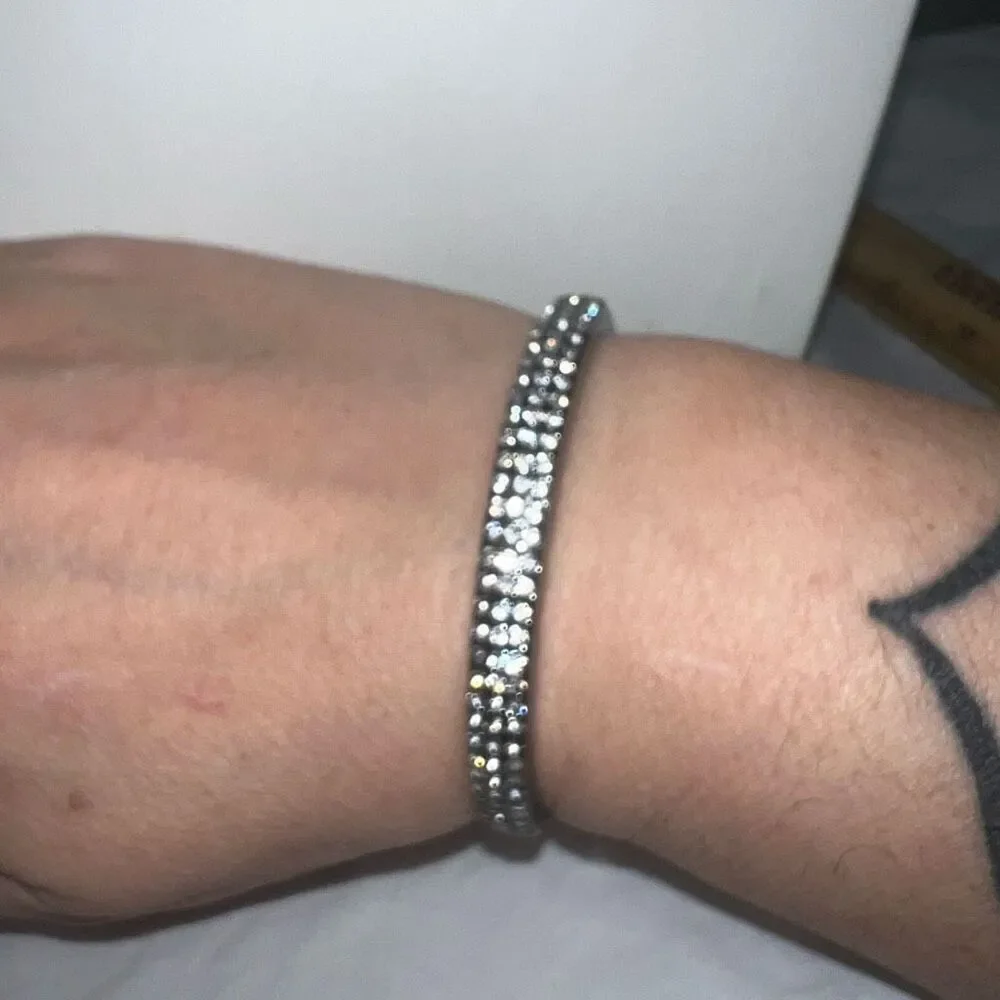 Gunmetal And Crystal Hinged Bangle Bracelet‎