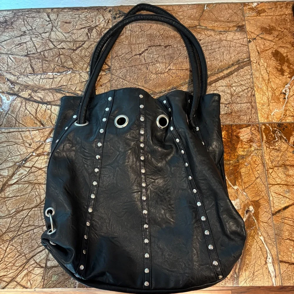 Daisy Fuentes Black Studded Shoulder Bag