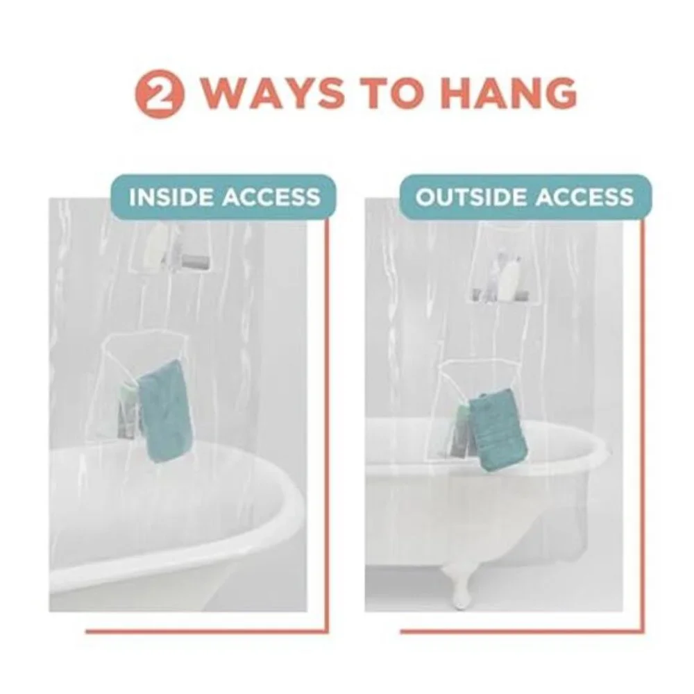 Waterproof Shower Curtain Liner with Storage Pockets Clear Bathroom Organizer 70