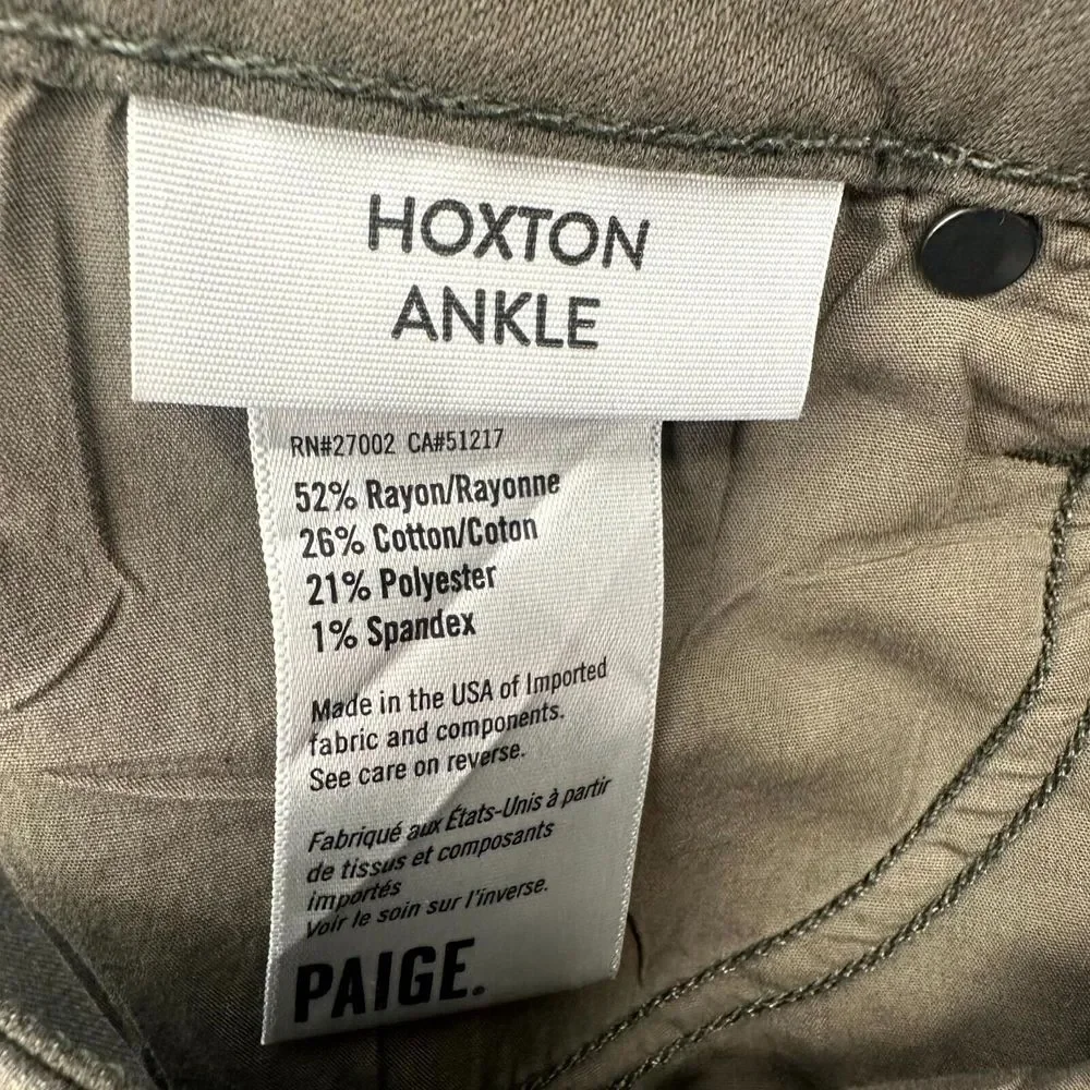 Paige Hoxton Ankle Womens 26 Green Luxe Coating Denim Stretch Comfort Skinny Leg