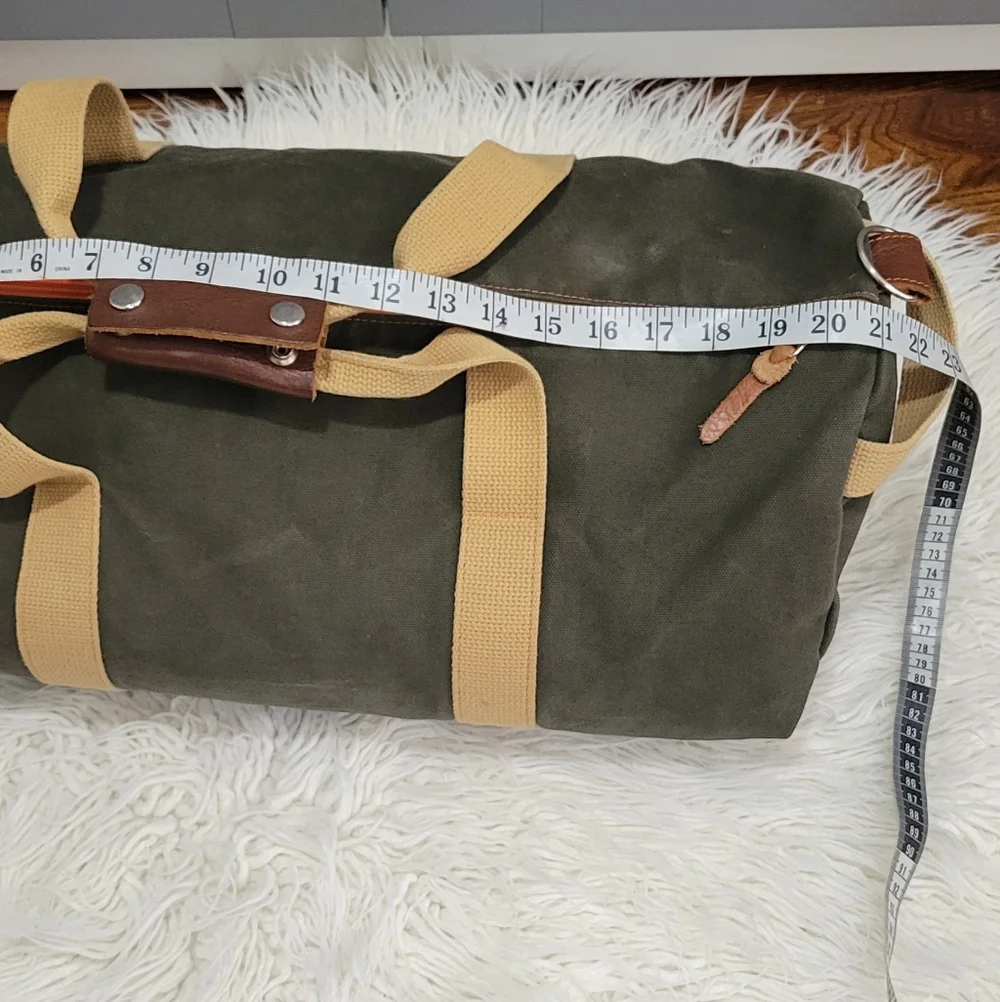 WORK HARD PLAY Olive Green Duffel Bag with Tan Straps