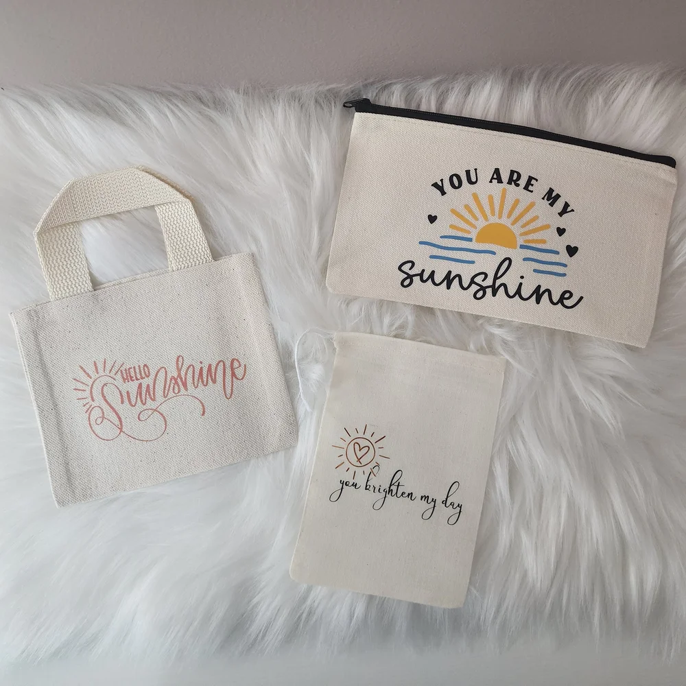Set of 3 Canvas Bags with Inspirational Prints You Are My Sunshine
