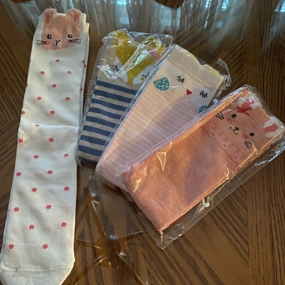Cute Animal Patterned Kids Socks Set - Pink, White, Blue