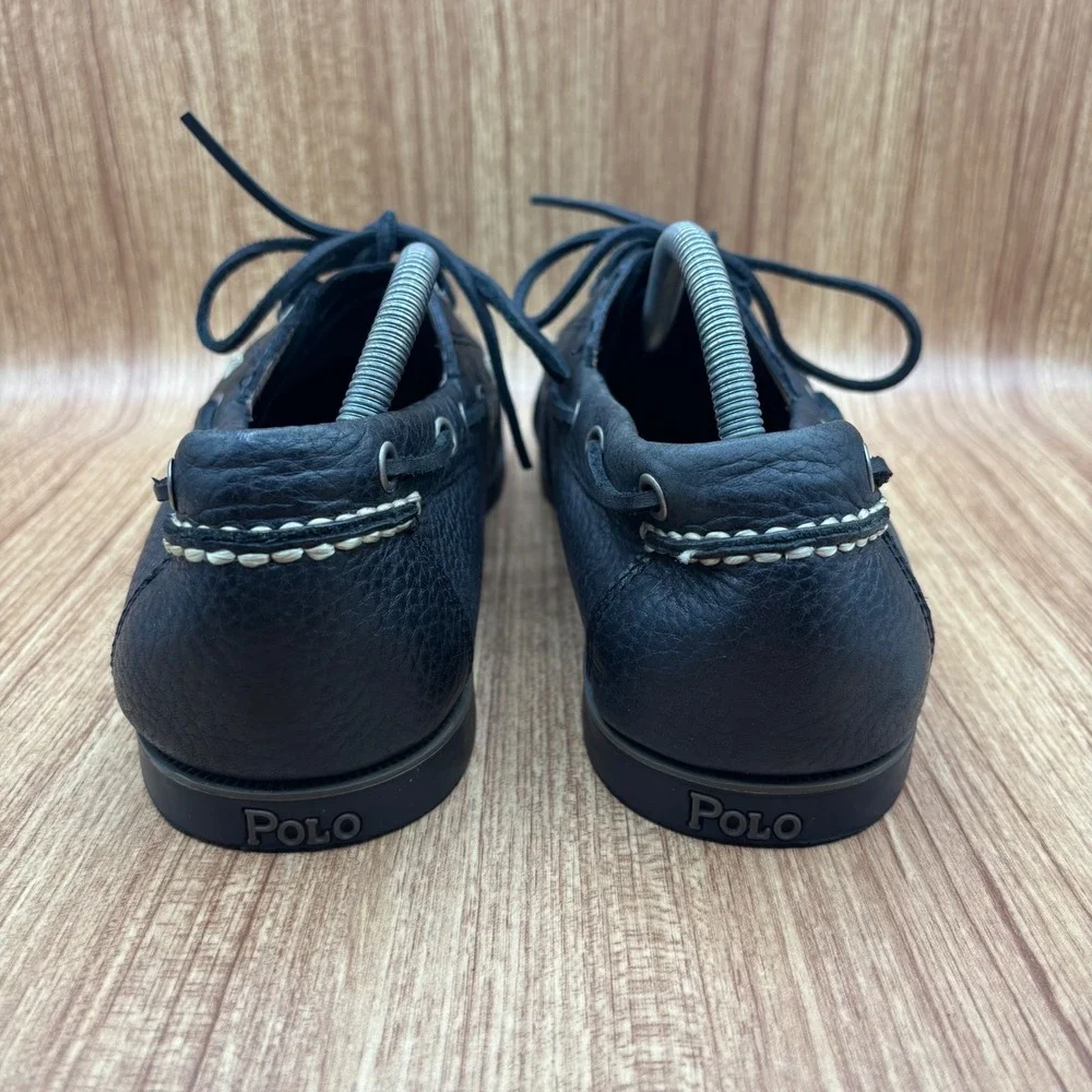 Polo Ralph Lauren Bienne Boat Shoes Mens Black Excellent 11D Pebbled Leather