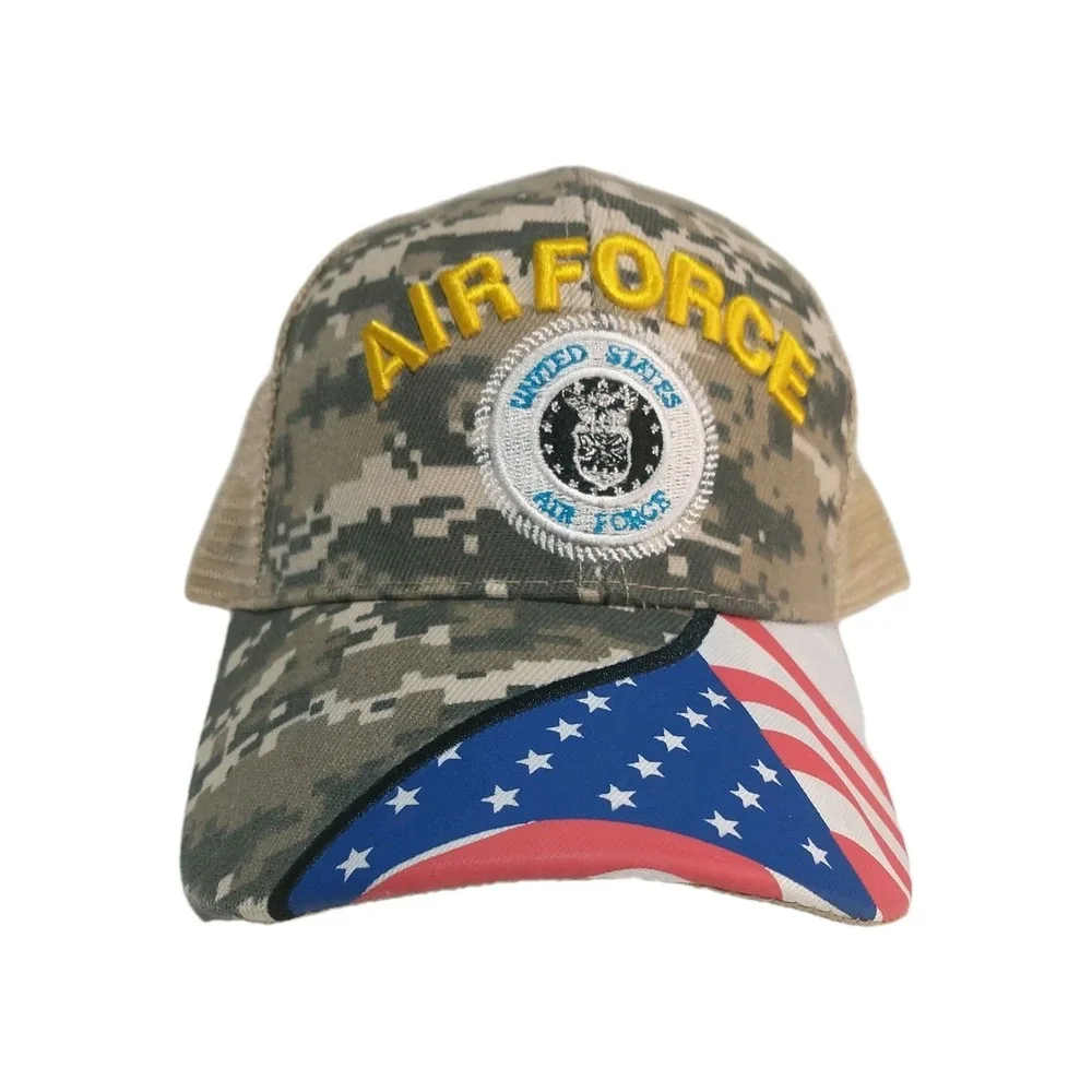 US Air Force Digital Camo Trucker Hat American Flag Mesh Snapback Cap Mens OSFA