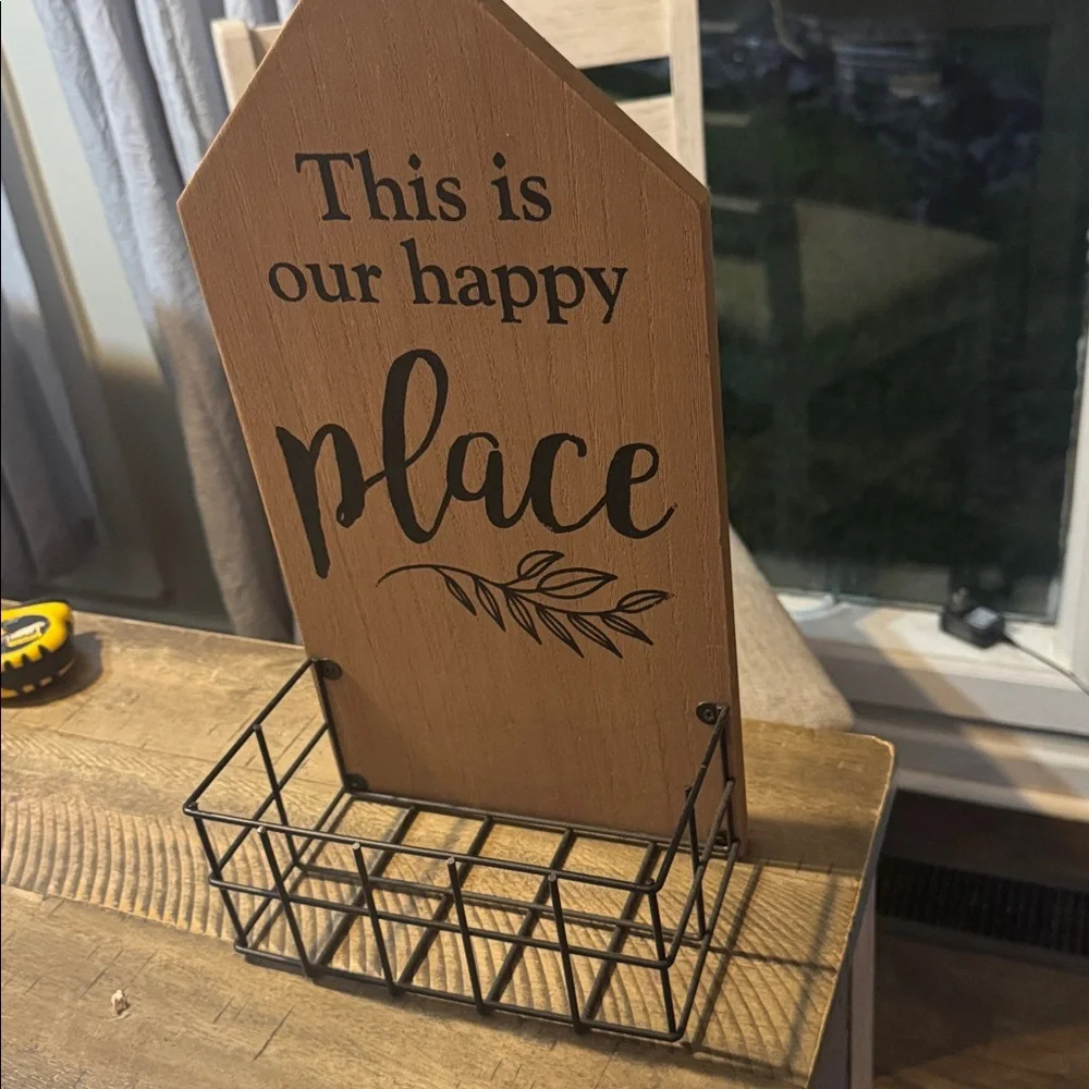 Wooden Sign with Black Metal Stand