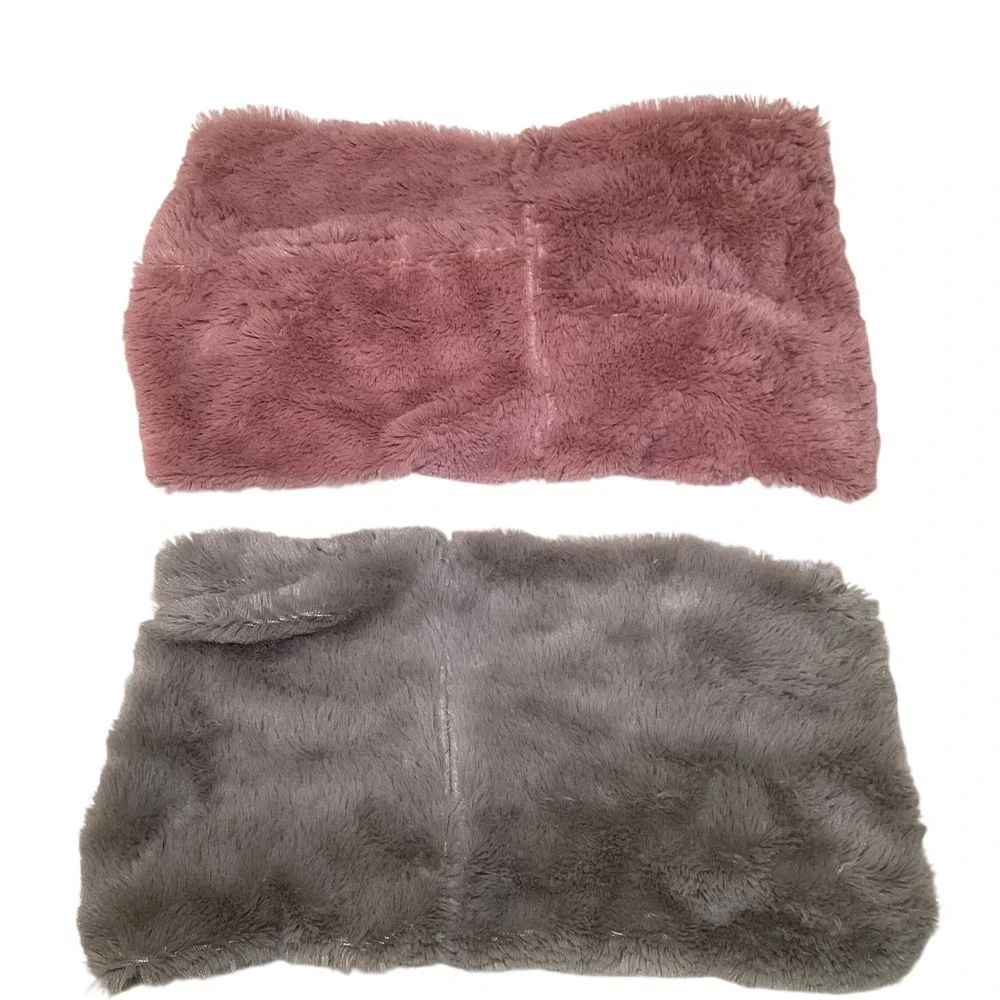 Set of 2 Faux Fur Infinity Scarves Twisted Neck Warmer Pink Gray Plush Winter