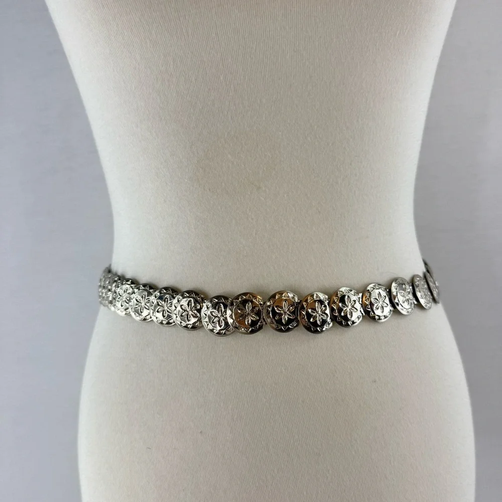 Vintage Silver Floral Sand Dollar Medallion Waist Chain Belt
