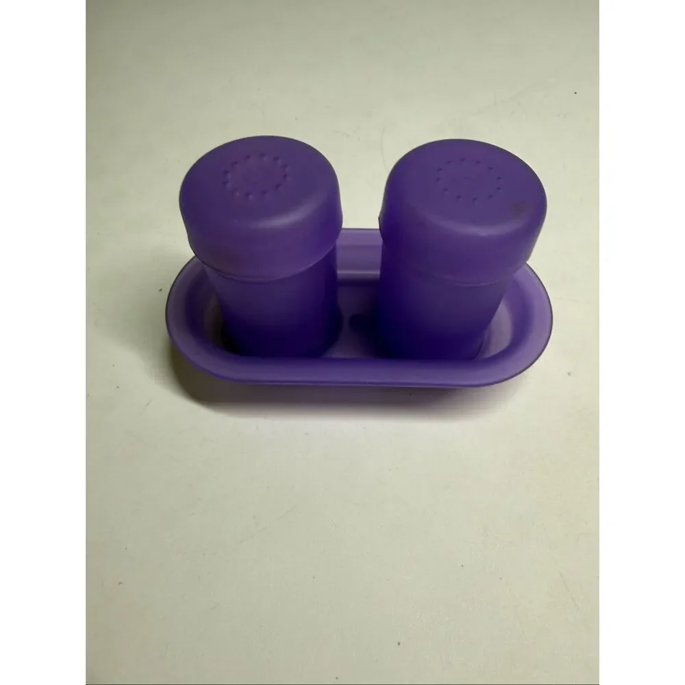 Rare Vintage Purple Salt And Pepper Shaker With Holder